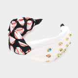 Game Day Multi Stone Embellished Baseball Patterned Twisted Headband - Madeline Love - Flyclothing LLC