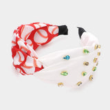 Game Day Multi Stone Embellished Baseball Patterned Twisted Headband - Madeline Love - Flyclothing LLC