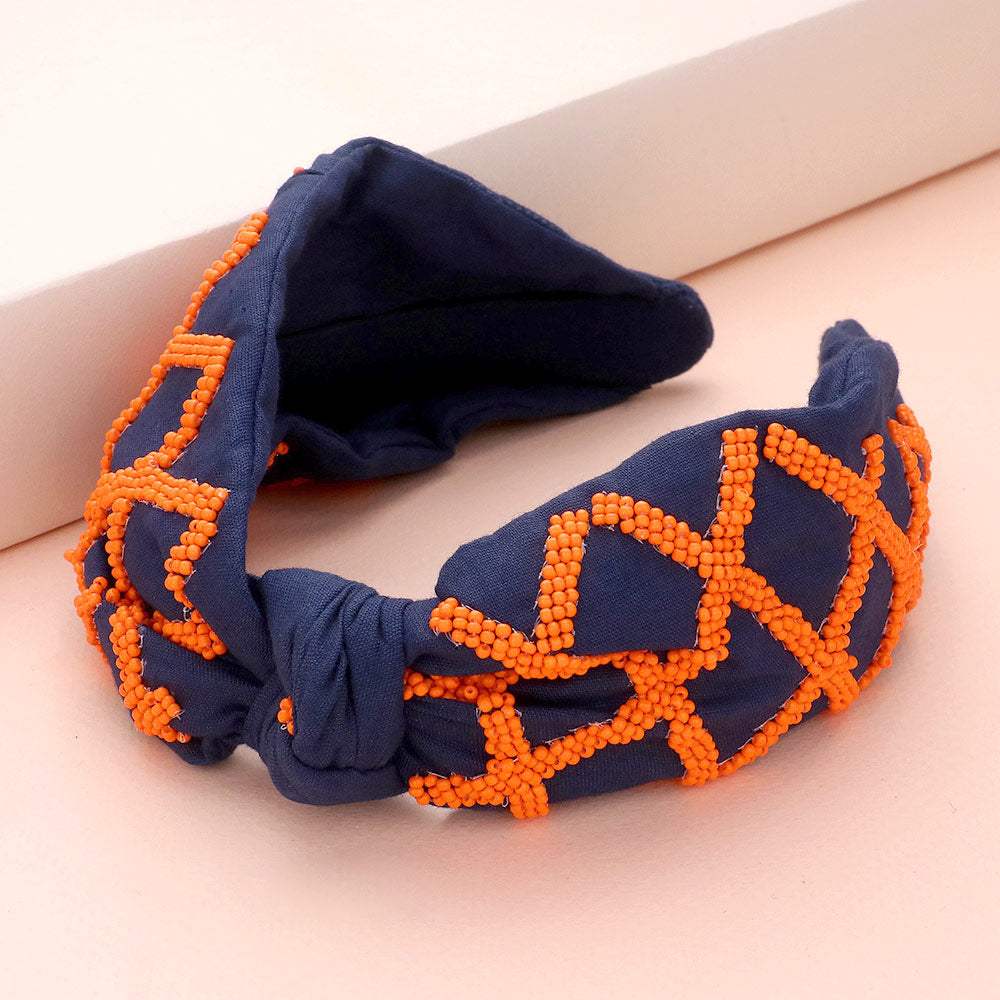 Game Day Seed Beaded Check Patterned Knot Burnout Headband - Madeline Love - Flyclothing LLC