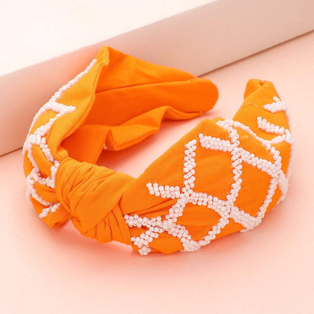 Game Day Seed Beaded Check Patterned Knot Burnout Headband - Madeline Love - Flyclothing LLC