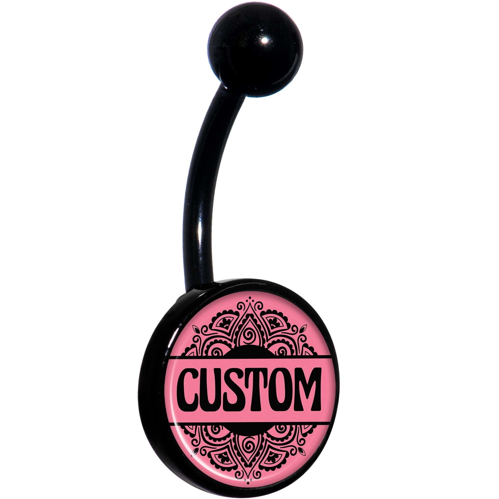 Custom Pink Mandala Personalized Name Black Belly Ring - BodyCandy - Flyclothing LLC