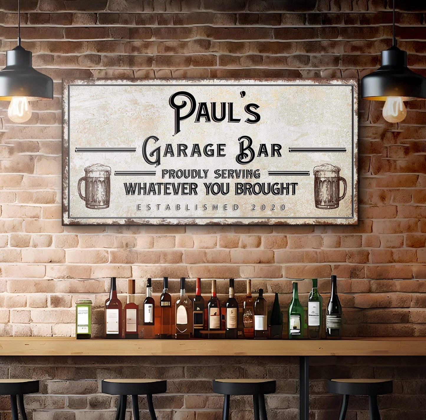 Personalized Rustic Garage Sign for Home Bar: Enhance Your Man Cave Wall Decor with Personalized Basement Bar Sign - Tailored Canvases - Flyclothing LLC