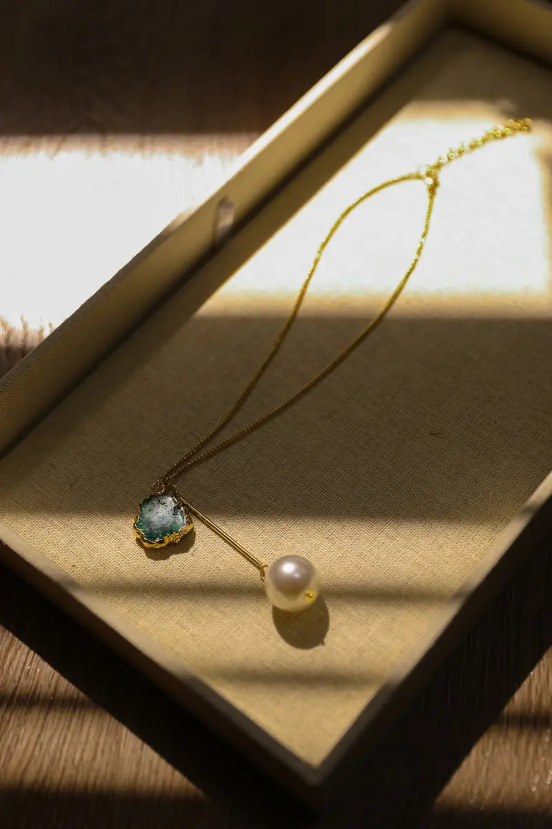 Gem and Pearl Pendant Necklace - Boho Clothing and Accessories - Flyclothing LLC
