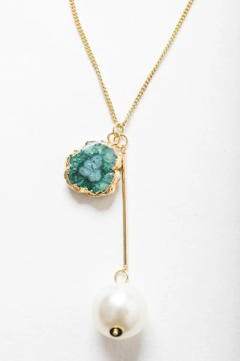 Gem and Pearl Pendant Necklace - Boho Clothing and Accessories - Flyclothing LLC