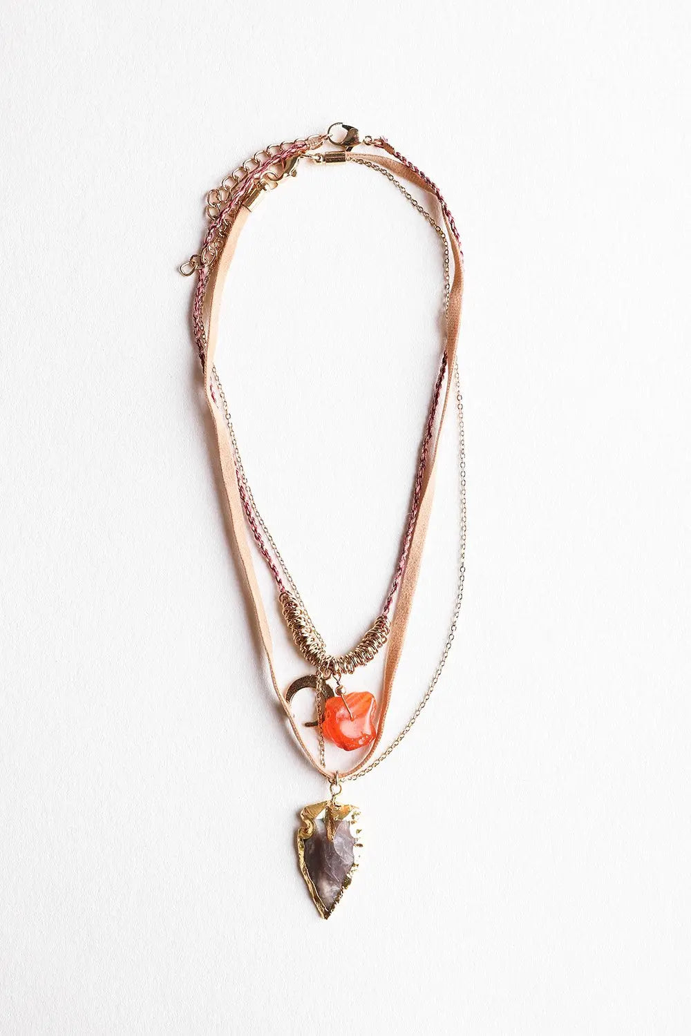 Carnelian & Brown Agate Suede Necklace - Boho Clothing and Accessories - Flyclothing LLC