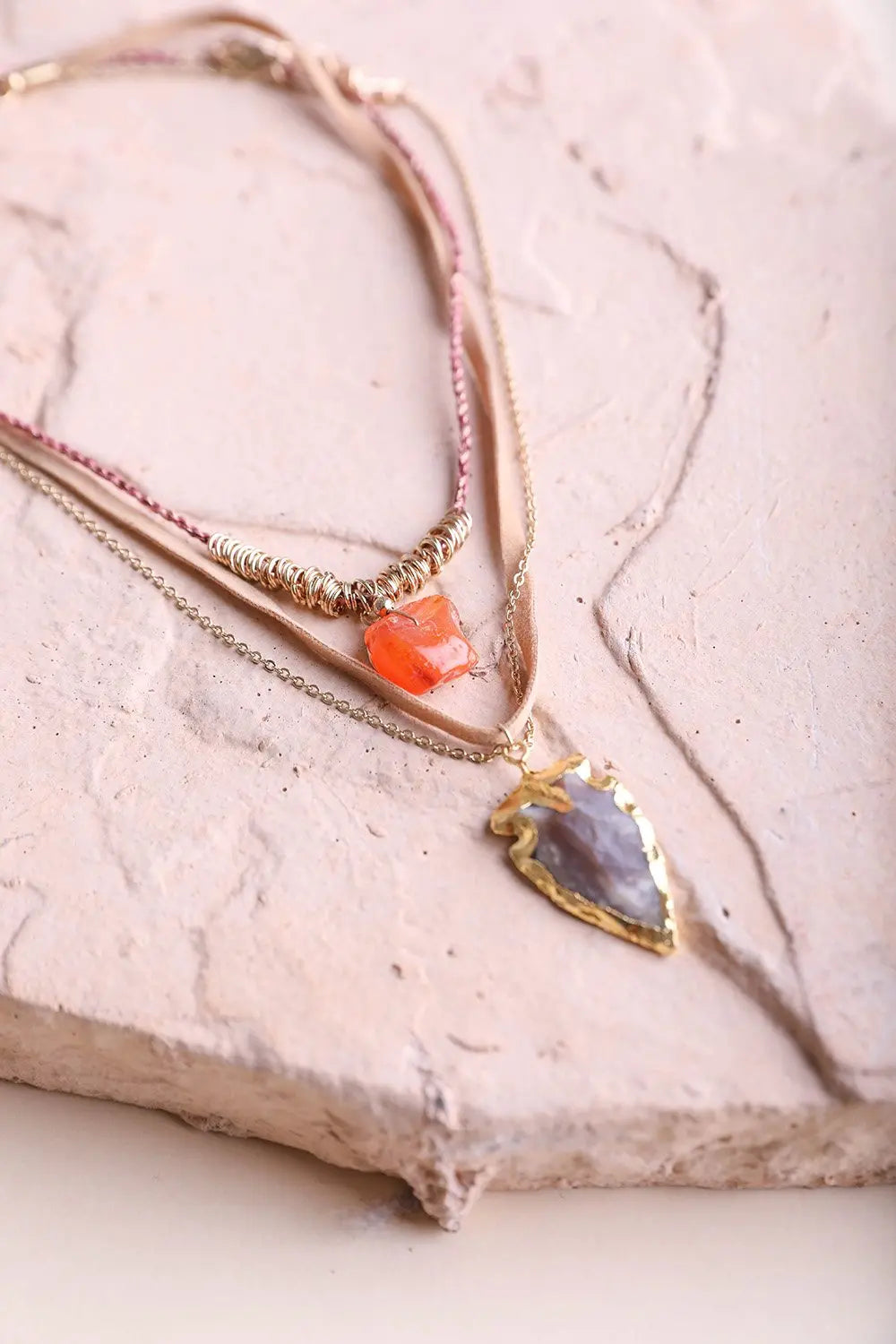 Carnelian & Brown Agate Suede Necklace - Boho Clothing and Accessories - Flyclothing LLC