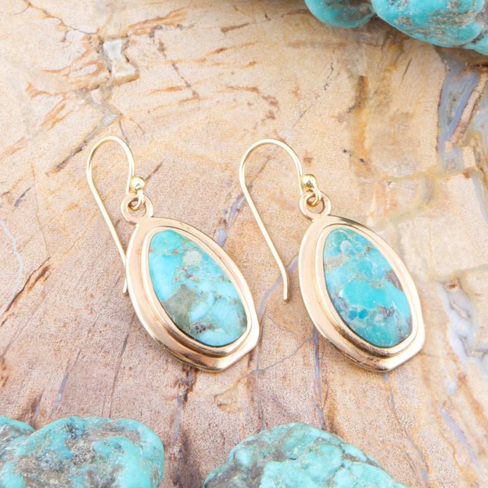 Genuine Blue Turquoise Golden Drop Earrings - Barse Jewelry - Flyclothing LLC