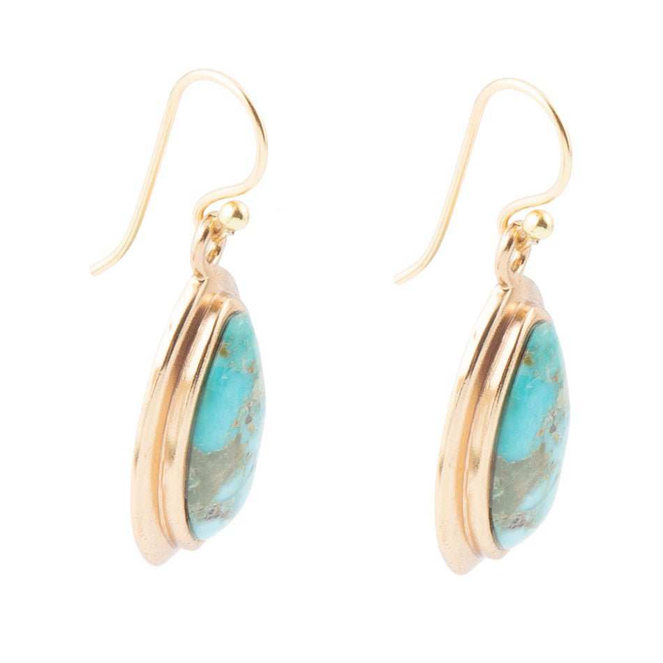 Genuine Blue Turquoise Golden Drop Earrings - Barse Jewelry - Flyclothing LLC