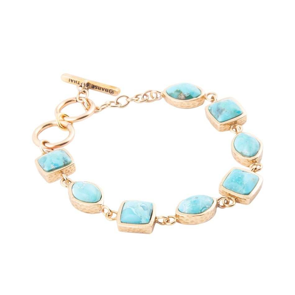Genuine Blue Turquoise Hammered Golden Link Bracelet - Barse Jewelry - Flyclothing LLC