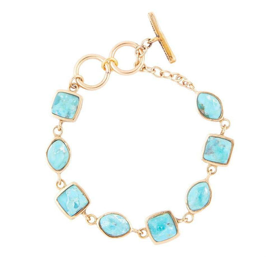 Genuine Blue Turquoise Hammered Golden Link Bracelet - Barse Jewelry - Flyclothing LLC