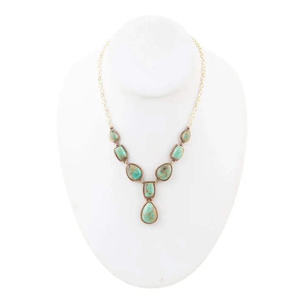 Genuine Blue Turquoise Roped Golden Bronze Y Necklace - Barse Jewelry - Flyclothing LLC