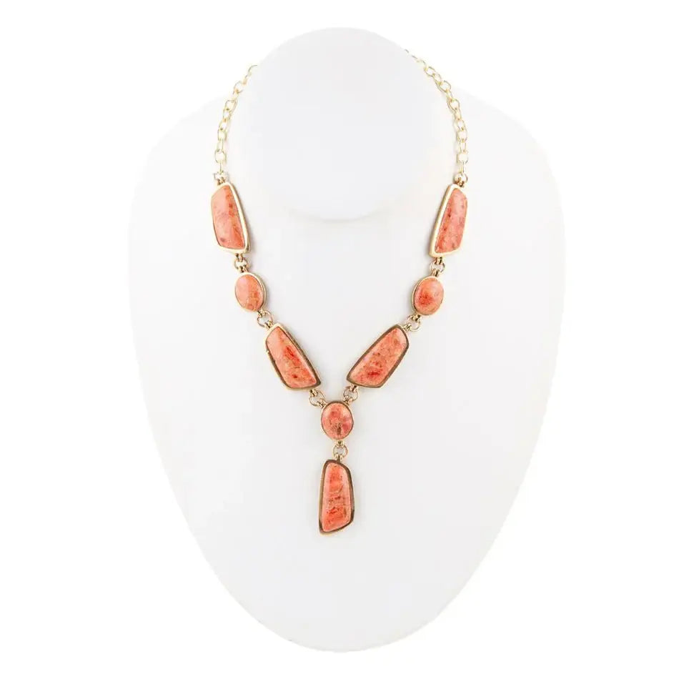 Genuine Orange Sponge Coral Golden Abstract Statement Necklace - Barse Jewelry - Flyclothing LLC