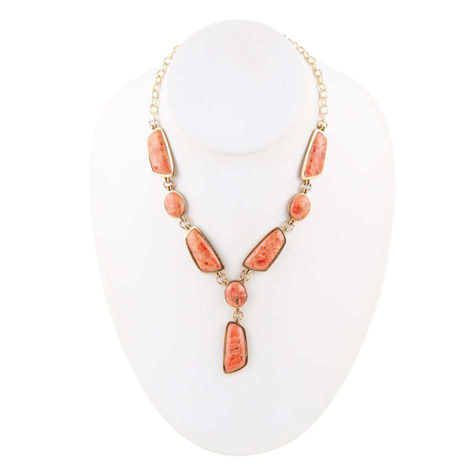 Genuine Orange Sponge Coral Golden Abstract Statement Necklace - Barse Jewelry - Flyclothing LLC