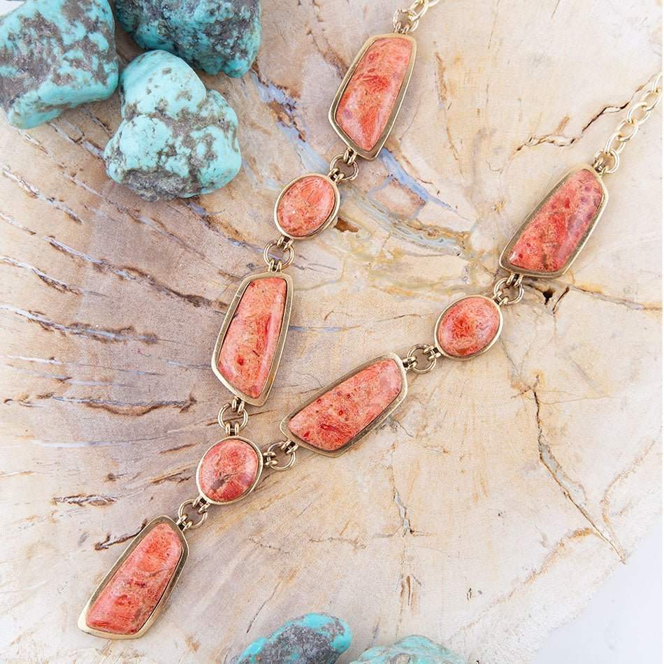 Genuine Orange Sponge Coral Golden Abstract Statement Necklace - Barse Jewelry - Flyclothing LLC