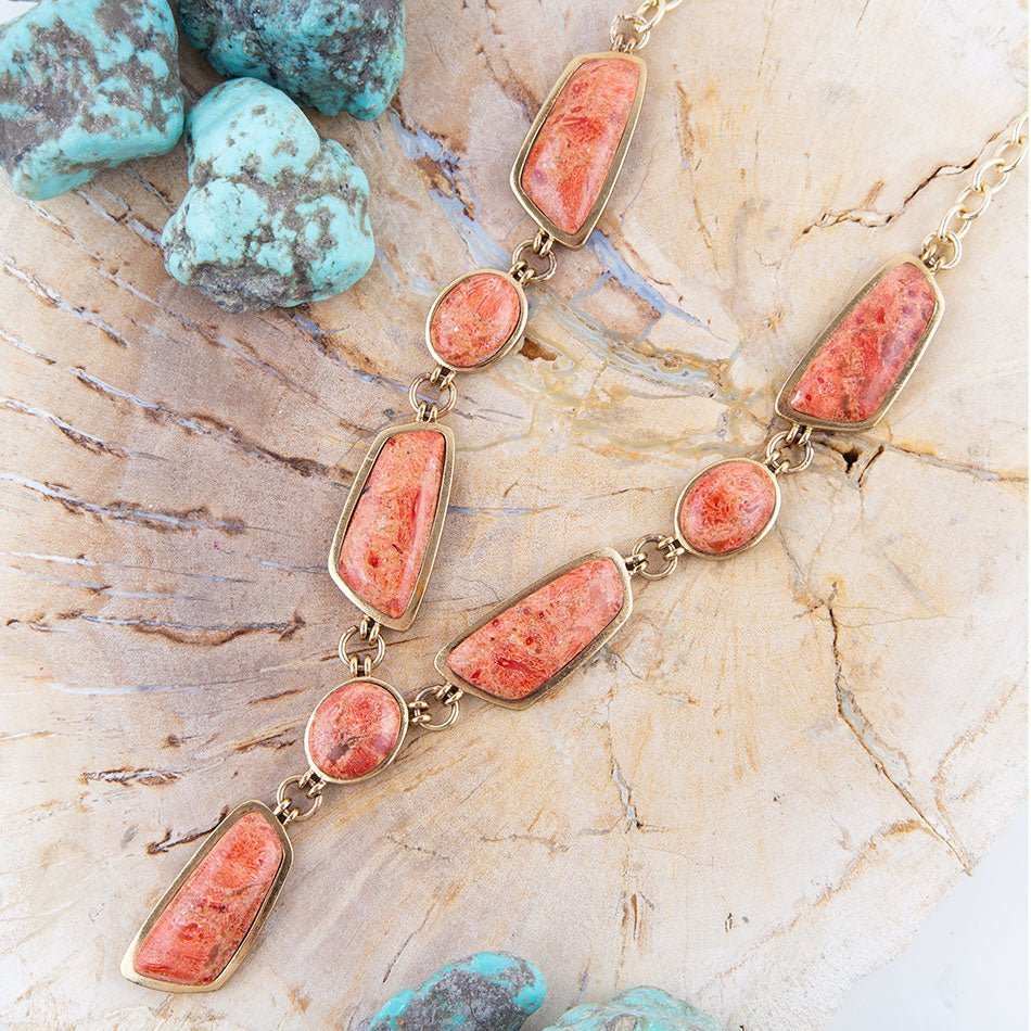 Genuine Orange Sponge Coral Golden Abstract Statement Necklace - Barse Jewelry - Flyclothing LLC