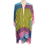 Geometric Print Design Multi Shape Cover Up Kimono Beachwear - Madeline Love - Flyclothing LLC