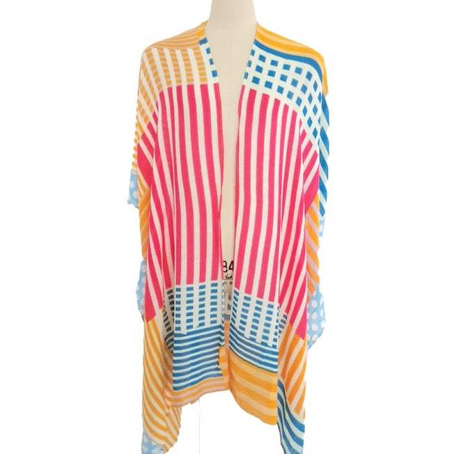 Geometric Print Design Multi Shape Cover Up Kimono Beachwear - Madeline Love - Flyclothing LLC