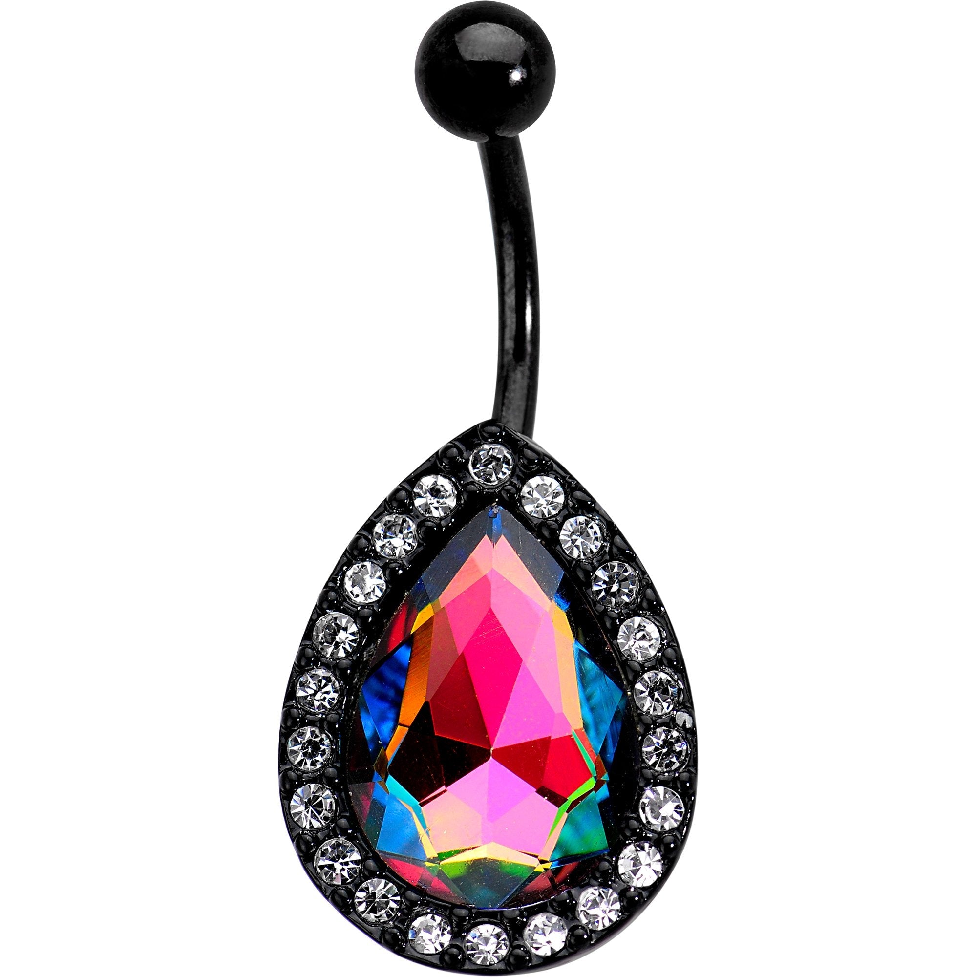 Clear Aurora Gem Black Anodized Teardrop Mirror Belly Ring - BodyCandy - Flyclothing LLC
