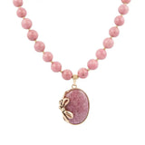 Gifted Pink Rhodonite Gold Bow Beaded Pendant Necklace - Barse Jewelry - Flyclothing LLC