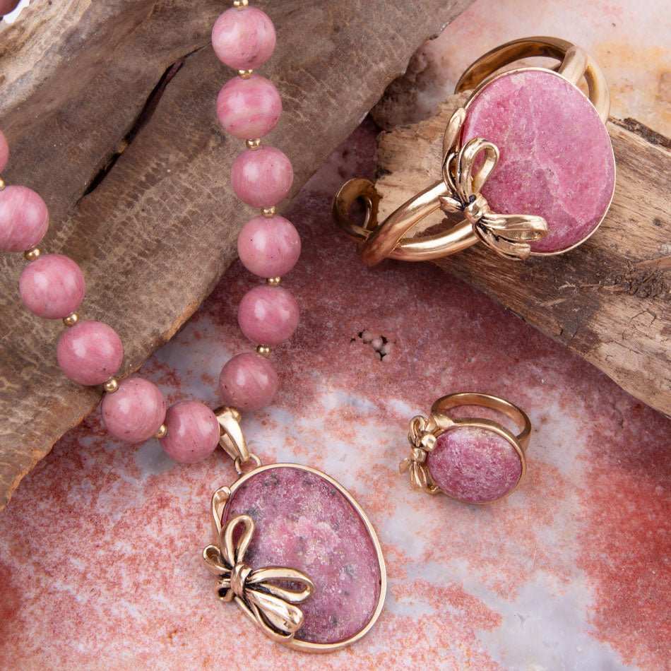 Gifted Pink Rhodonite Golden Bow Ring - Barse Jewelry - Flyclothing LLC