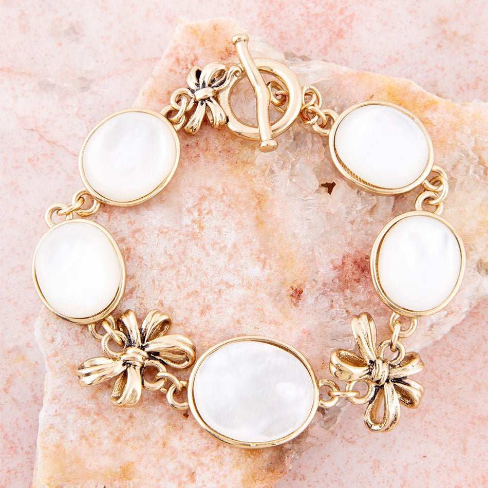Gifted White Mother of Pearl Golden Bow Link Bracelet - Barse Jewelry - Flyclothing LLC