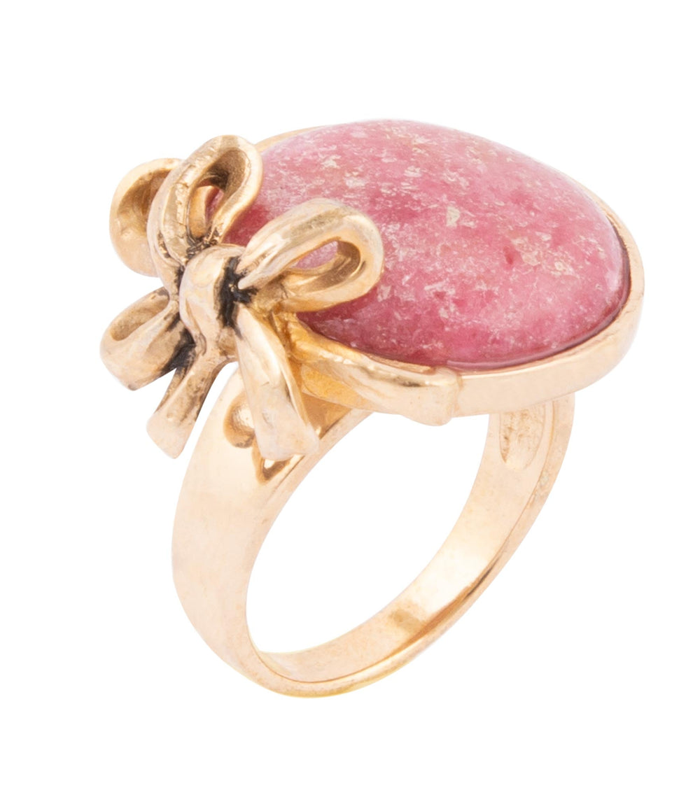Gifted Pink Rhodonite Golden Bow Ring - Barse Jewelry