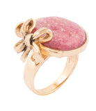 Gifted Pink Rhodonite Golden Bow Ring - Barse Jewelry