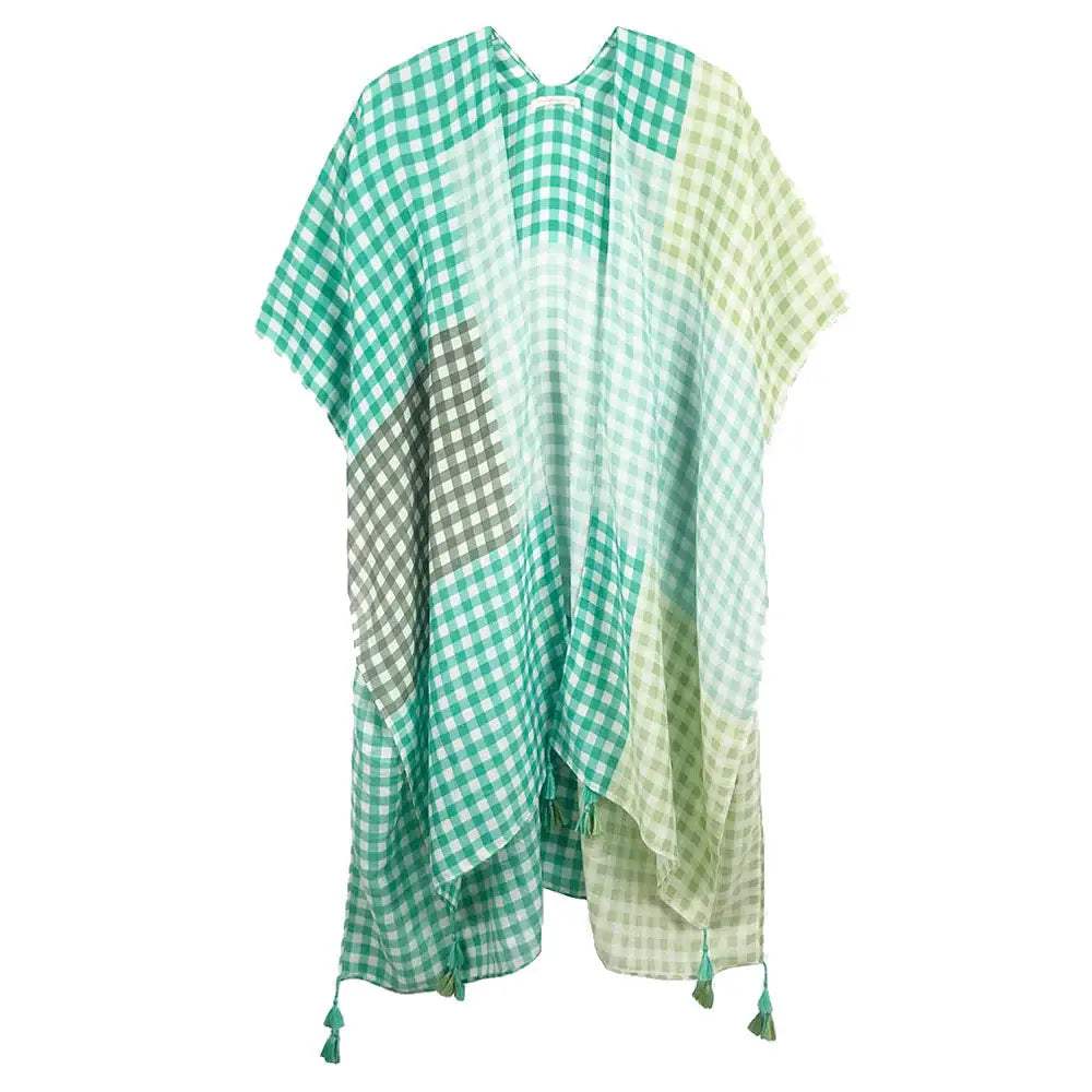 Gingham Check Cover Up Kimono Poncho Beachwear - Madeline Love - Flyclothing LLC