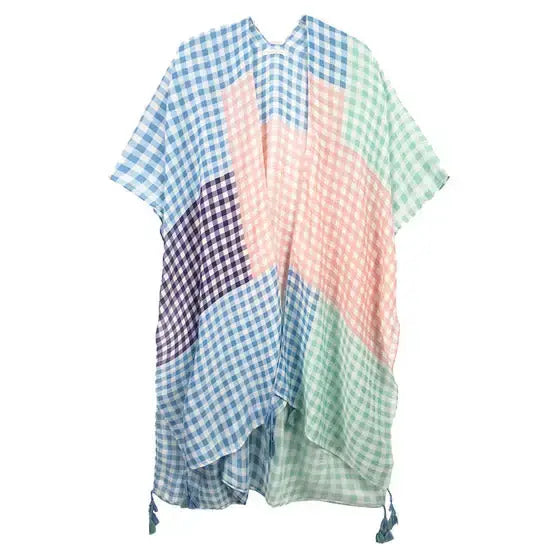 Gingham Check Cover Up Kimono Poncho Beachwear - Madeline Love - Flyclothing LLC