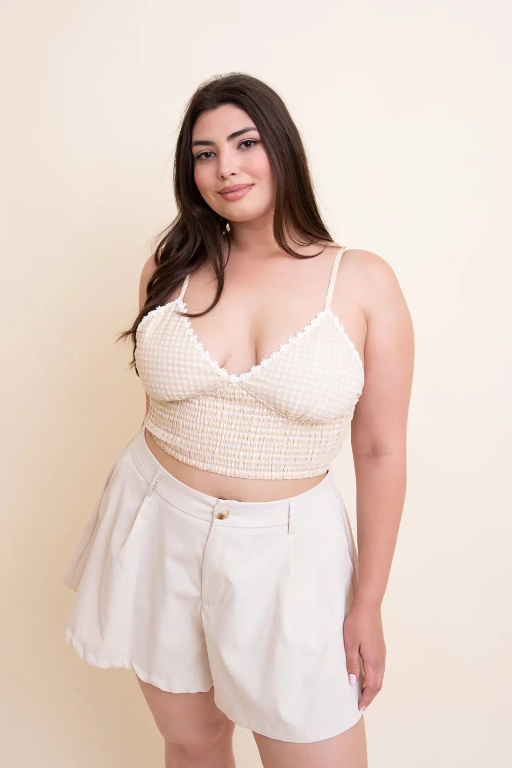 Gingham Smocked Bralette Plus - Boho Clothing and Accessories - Flyclothing LLC