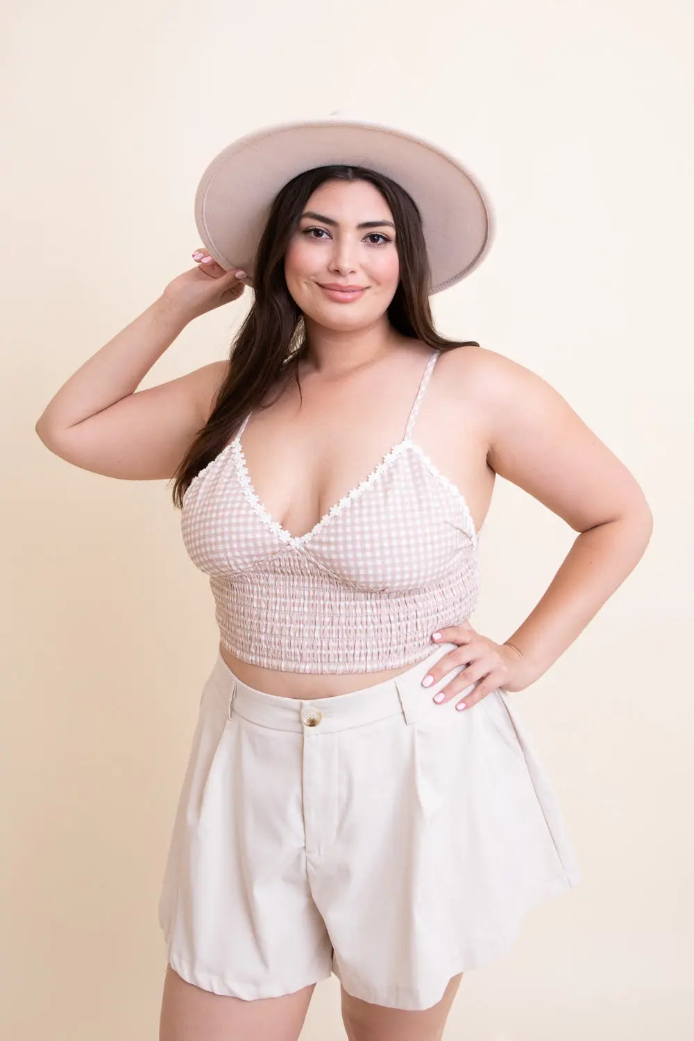 Gingham Smocked Bralette Plus - Boho Clothing and Accessories - Flyclothing LLC