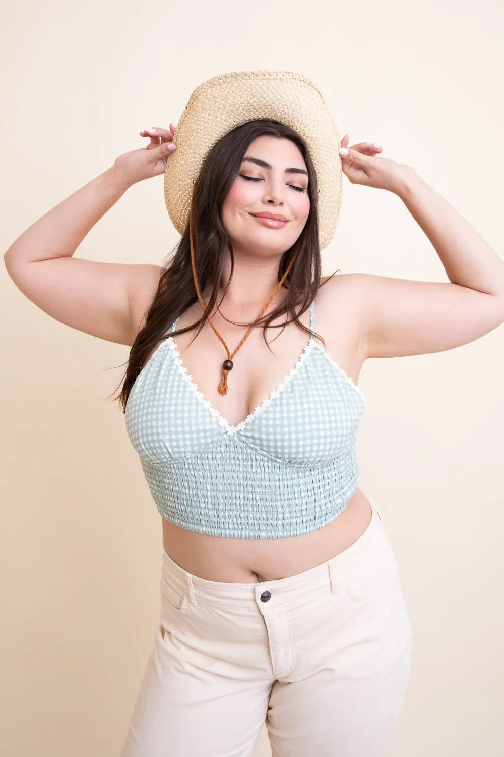 Gingham Smocked Bralette Plus - Boho Clothing and Accessories - Flyclothing LLC