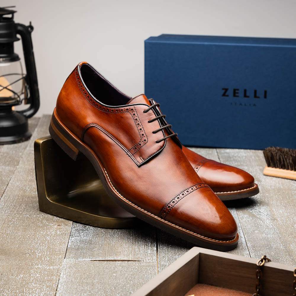 25-548-CGN GIOVANNI Italian Calfskin Lace Up Cognac - Zelli Italia - Flyclothing LLC