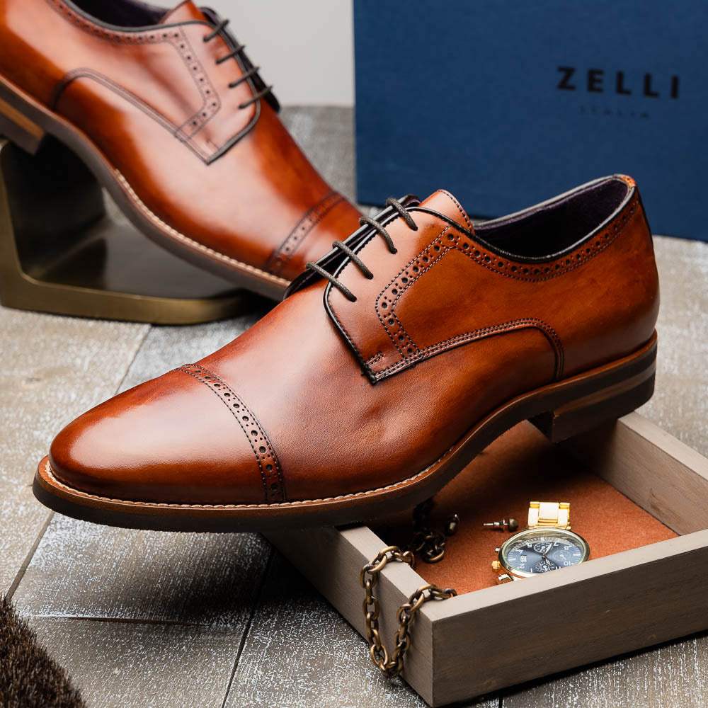 25-548-CGN GIOVANNI Italian Calfskin Lace Up Cognac - Zelli Italia - Flyclothing LLC