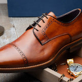 25-548-CGN GIOVANNI Italian Calfskin Lace Up Cognac - Zelli Italia - Flyclothing LLC
