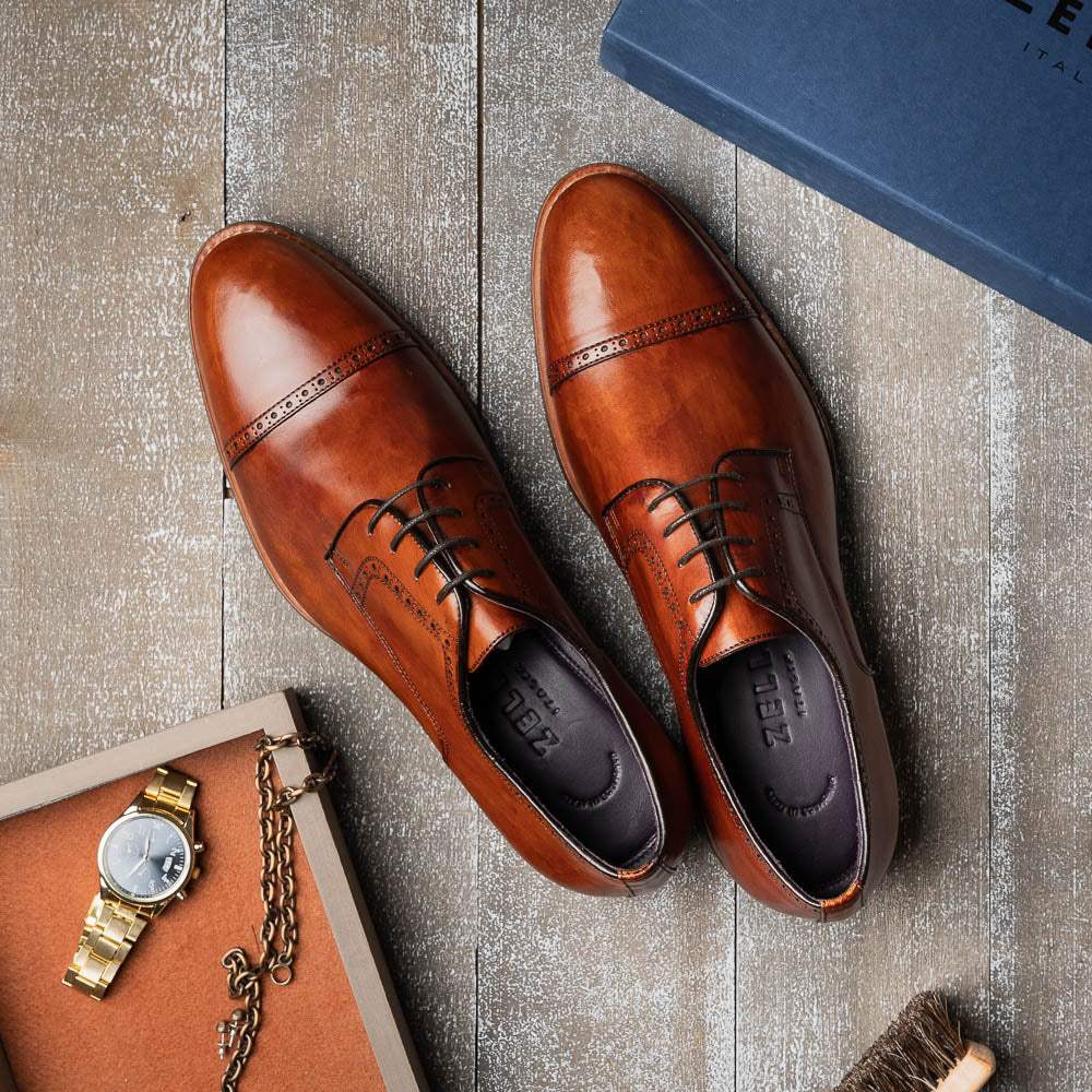 25-548-CGN GIOVANNI Italian Calfskin Lace Up Cognac - Zelli Italia - Flyclothing LLC