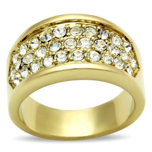 GL002 - IP Gold(Ion Plating) Brass Ring with Top Grade Crystal in Clear - Alamode - Flyclothing LLC