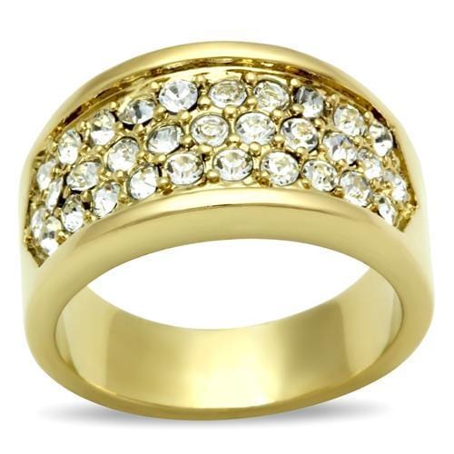 GL002 - IP Gold(Ion Plating) Brass Ring with Top Grade Crystal  in Clear - Alamode