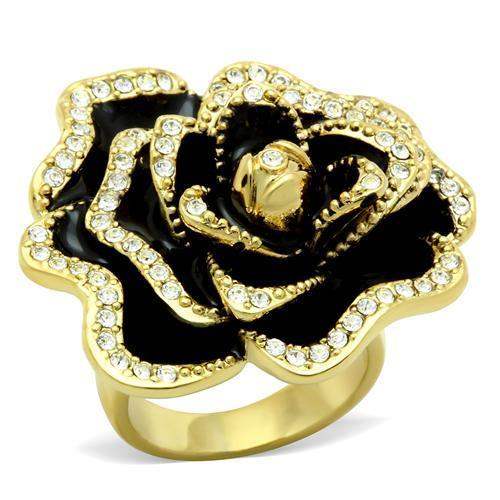 GL021 - IP Gold(Ion Plating) Brass Ring with Top Grade Crystal in Clear - Alamode - Flyclothing LLC