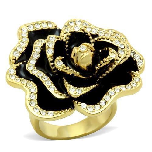 GL021 - IP Gold(Ion Plating) Brass Ring with Top Grade Crystal  in Clear - Alamode