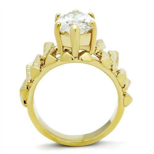 GL080 - IP Gold(Ion Plating) Brass Ring with AAA Grade CZ in Clear - Alamode - Flyclothing LLC