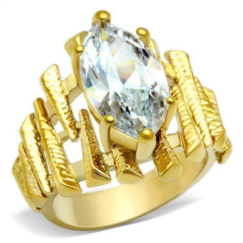 GL080 - IP Gold(Ion Plating) Brass Ring with AAA Grade CZ in Clear - Alamode - Flyclothing LLC
