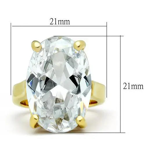 GL083 - IP Gold(Ion Plating) Brass Ring with AAA Grade CZ in Clear - Alamode - Flyclothing LLC