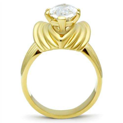 GL088 - IP Gold(Ion Plating) Brass Ring with AAA Grade CZ in Clear - Alamode - Flyclothing LLC