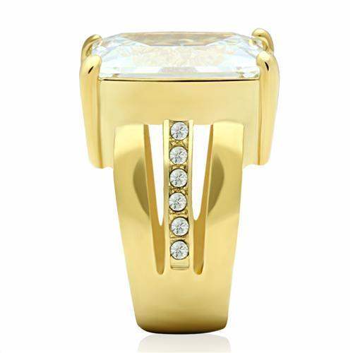 GL089 - IP Gold(Ion Plating) Brass Ring with AAA Grade CZ in Clear - Alamode - Flyclothing LLC