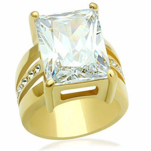 GL089 - IP Gold(Ion Plating) Brass Ring with AAA Grade CZ in Clear - Alamode - Flyclothing LLC