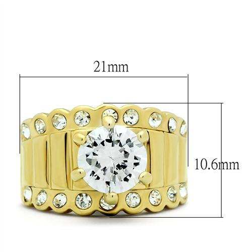GL095 - IP Gold(Ion Plating) Brass Ring with AAA Grade CZ in Clear - Alamode - Flyclothing LLC