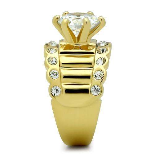GL095 - IP Gold(Ion Plating) Brass Ring with AAA Grade CZ in Clear - Alamode - Flyclothing LLC