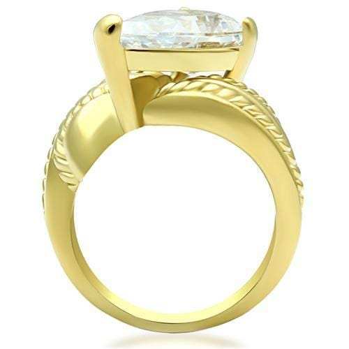 GL100 - IP Gold(Ion Plating) Brass Ring with AAA Grade CZ in Clear - Alamode - Flyclothing LLC
