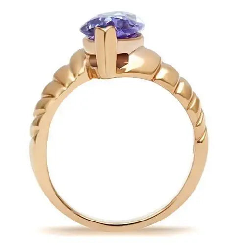 GL139 - IP Rose Gold(Ion Plating) Brass Ring with AAA Grade CZ in Light Amethyst - Alamode - Flyclothing LLC